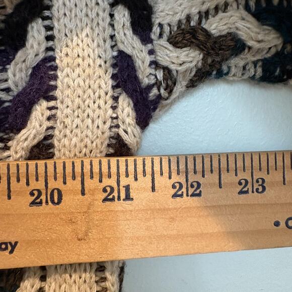 Vintage Jantzen Sweater Mens Medium Cream Purple Blue Brown Chevron Knit USA 90s - Picture 8 of 10